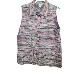 CJ BANKS Knit Vest Colorful Collared Striped Boho Button Pastel Women SZ 2X Plus